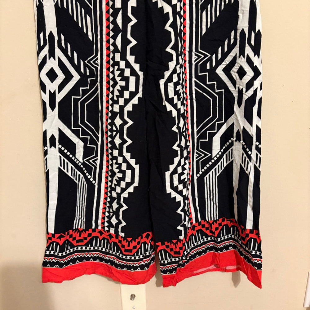 Women's Jealous Tomato L Black Red White Tribal Print Wide Leg Pants - Picture 9 of 15